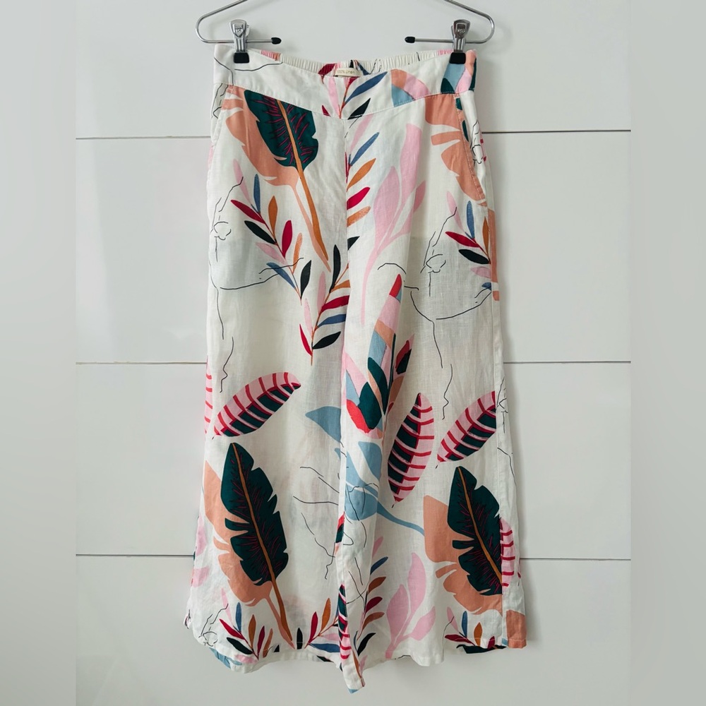 Cynthia Rowley 100% Linen Wide Leg Floral Print Costal Tropical Size S